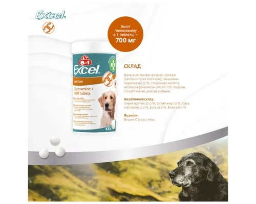 Вітаміни для собак 8in1 Excel Glucosamine + MSM для суглобів 55 шт (4048422184157)