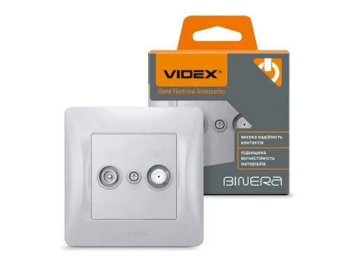 ТВ розетка Videx BINERA TV + SAT кінцева срібний шовк (VF-BNSK2TVSATE-SS)
