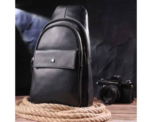 Сумка Vintage Чоловіча слінг з натуральної зернистої шкіри Чорна (21402)
