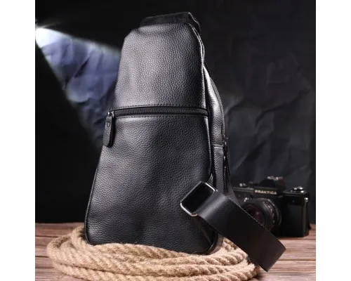 Сумка Vintage Чоловіча слінг з натуральної зернистої шкіри Чорна (21402)