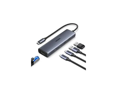 Концентратор Ugreen USB-C to 1xUSB-A 3.2 + 1xUSB-A 2.0 + 2xUSB-C 3.2 + RJ45 + PD CM512 gray (45320)