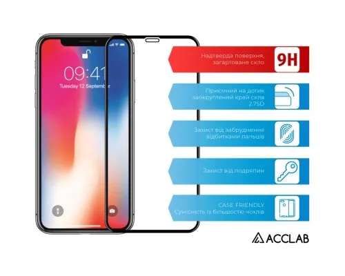 Скло захисне ACCLAB Full Glue ESD Apple Iphone XR/11 Black (1283126532146)