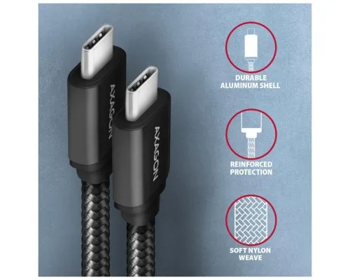 Дата кабель USB-C to USB-C 2.0m v3.2 Gen 1 PD 60W 3A black AXAGON (BUCM3-CM20AB)