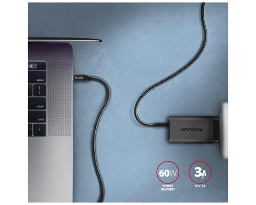 Дата кабель USB-C to USB-C 2.0m v3.2 Gen 1 PD 60W 3A black AXAGON (BUCM3-CM20AB)