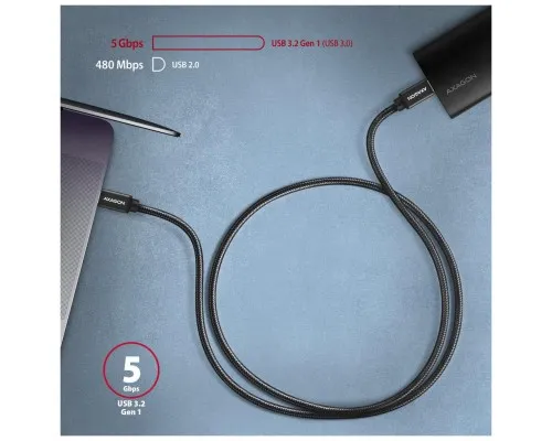 Дата кабель USB-C to USB-C 2.0m v3.2 Gen 1 PD 60W 3A black AXAGON (BUCM3-CM20AB)