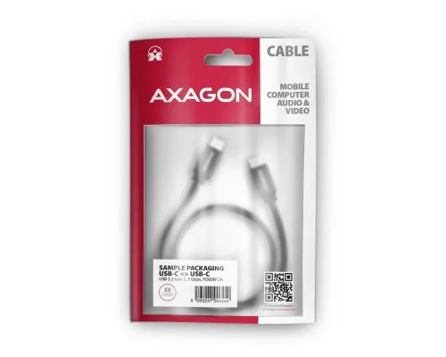 Дата кабель USB-C to USB-C 2.0m v3.2 Gen 1 PD 60W 3A black AXAGON (BUCM3-CM20AB)