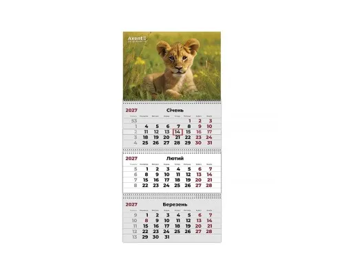 Календар Axent настінний квартальний 2027 р.,3 пр. Animals 3 (8803-27-33-A)