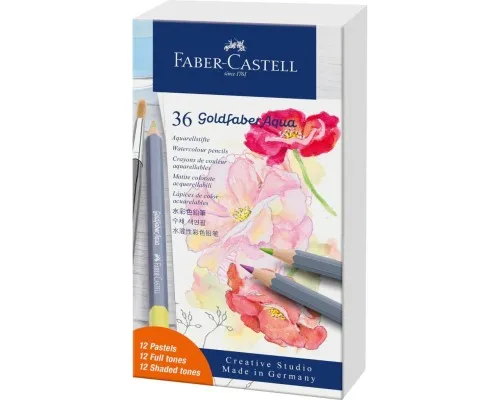 Олівці кольорові Faber-Castell Goldfaber Aqua акварельні, 36 кольорів (стандартні + пастельні кольори), 114639 (31789)