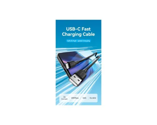 Дата кабель USB 2.0 AM to USB-C 1.5m 3.0A 18W PVC black VENTION (CTHBG)