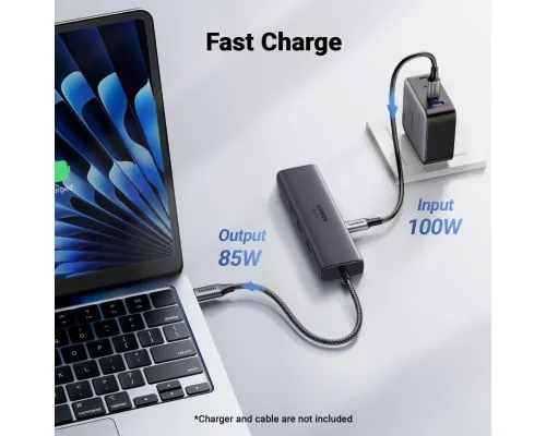 Концентратор Ugreen USB-C to HDMI + 2xUSB 3.2 + USB-C 3.2 + RJ45 + PD CM512 gray (45000)