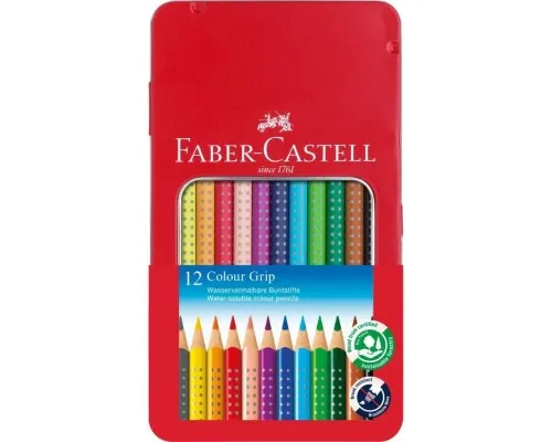 Олівці кольорові Faber-Castell акварельні , тригранні, металевий пенал, 12 кольорів (112413) (27632)
