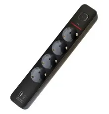 Мережевий фільтр живлення EUROELECTRIC Х4 10А 2м USB, Type-C, Black (EE-104USB/C-2M Black)