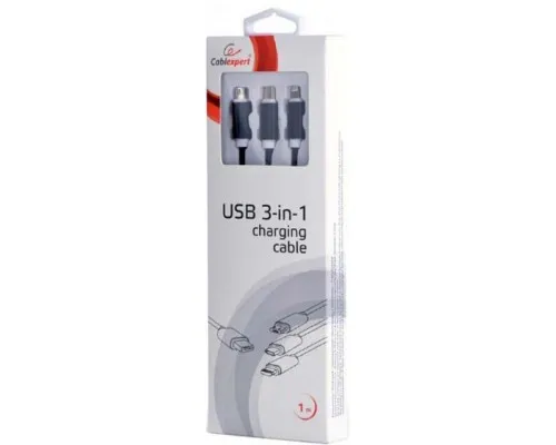 Дата кабель USB 2.0 AM to Lightning + Micro 5P + USB-C 1.0m black Cablexpert (CC-USB2-AM31-1M)