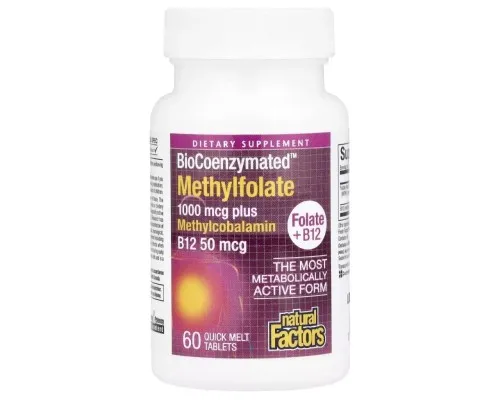 Вітамін Natural Factors Метилфолат, 1000 мкг, BioCoenzymated, Methylfolate, 60 таблеток (NFS-01241)