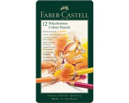Олівці кольорові Faber-Castell Polychromos, металева коробка, 12 кольорів (110012) (15440)