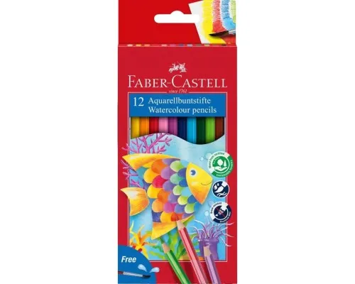 Олівці кольорові Faber-Castell акварельні , 12 кольорів + пензлик (114413) (1407)