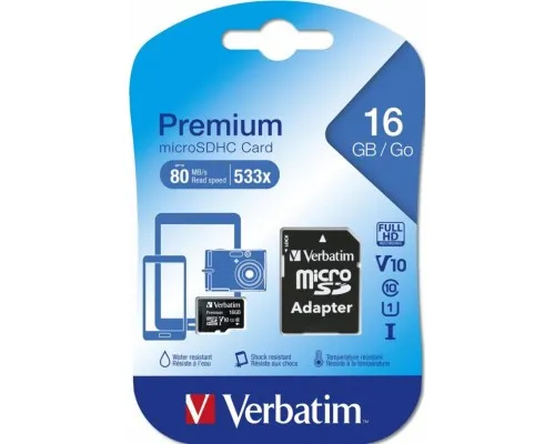 Карта пам'яті Verbatim 16GB microSDHC class 10 (MDAVR-10/G)