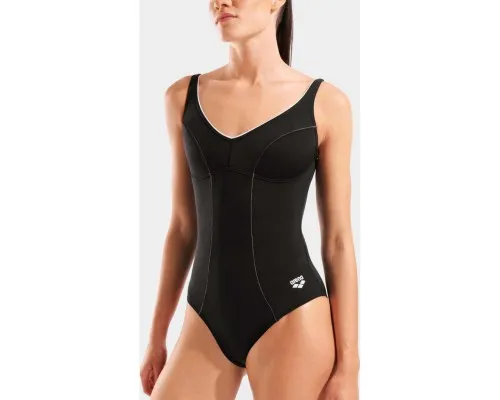 Купальник Arena Clip Back Swimsuit Solid B 010651-510 чорний, білий 44 (3468337746362)