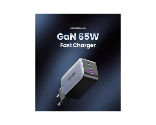 Зарядний пристрій Ugreen 2xUSB-C + 1xUSB 65W GaN gray (10335)