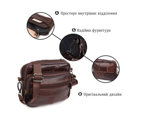 Сумка Vintage Поясна з натуральної шкіри Коричнева (21486)
