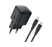 Зарядний пристрій Acefast USB-C PD20W GaN + cable USB-C to USB-C black (6974316286509)