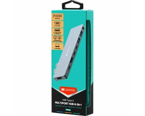 Порт-реплікатор Canyon Docking Station with 8 ports, 1*Type C PD100W+2*Type C (CNS-TDS08DG)
