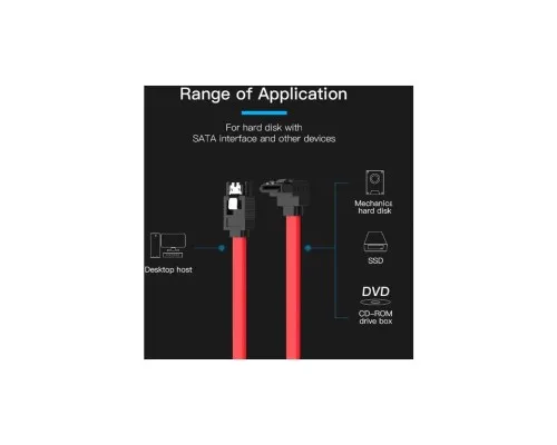 Кабель для передачі даних SATA 3.0 7pin F/F 0.5m L Red VENTION (KDDRD)