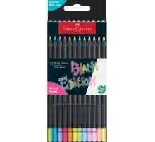 Олівці кольорові Faber-Castell Black Edition colour pencils Neon + Pastel, тригранні. чорне дерево, 12 кольорів (116410) (32083)