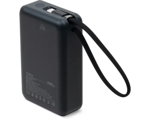 Батарея універсальна Vinga 20000 mAh 65W Display USB-C Cable Grey (VPBB2065C)