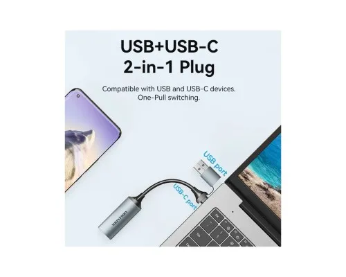 Перехідник USB-C + USB-A to HDMI M 0.1m video capture gray Vention (ACWHA)