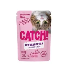 Вологий корм для кішок Catch! три види м’яса з овочами в желе 85 г (4820261921984)