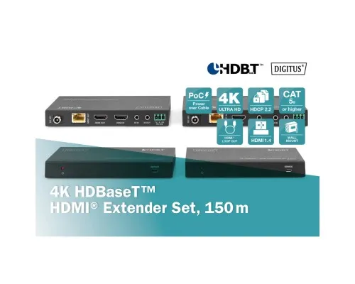 Адаптер HDMI extender 120m 4K/60Hz 150m Full HD 1080p CAT6A/7/8 Digitus (DS-55508)