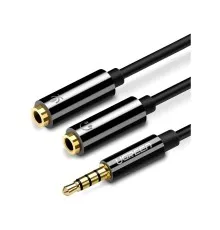 Кабель мультимедійний 3.5mm M to 2x3.5mm F 0.2m AV141 black Ugreen (30619)