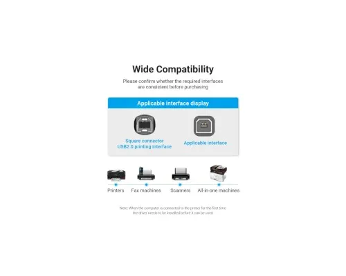Кабель для принтера USB 2.0 AM/BM 1.5m 480Mbps PVC black VENTION (COQBG)