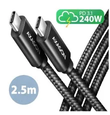 Дата кабель USB-C to USB-C 2.5m USB 2.0 PD 240W 5A black AXAGON (BUCM2-CM25AB)