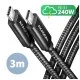 Дата кабель USB-C to USB-C 3.0m USB 2.0 PD 240W 5A black AXAGON (BUCM2-CM30AB)