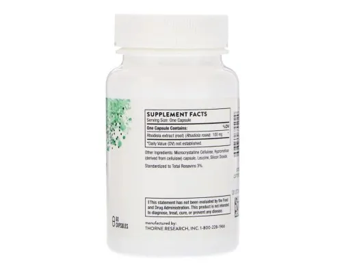 Трави Thorne Research Родіола, Rhodiola, 100 мг, 60 капсул (THR-75502)