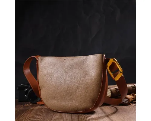 Сумка Vintage Напівкругла крос-боді з натуральної шкіри Бежева (22092)