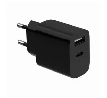Зарядний пристрій Gembird 1xUSB-C + 1xUSB 12W black (TA-UC-2AC12-01-BK)