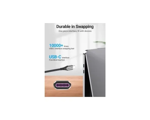 Дата кабель USB-C to USB-C 2.0m 5A aluminum gray Vention (TAEHH)