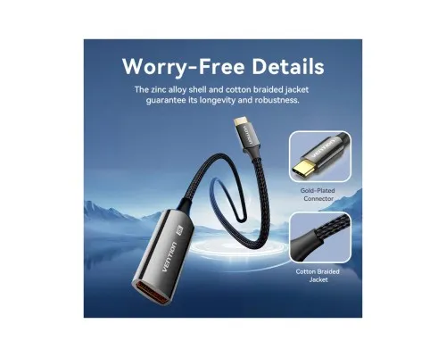 Кабель мультимедійний USB-C to DisplayPort M 0.25m 8K black Vention (CRGBC)