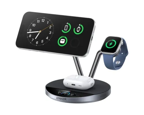 Зарядний пристрій Anker Wireless 3-in-1 MagGo 25W AirCool Dock Stand black (B25X7G11)