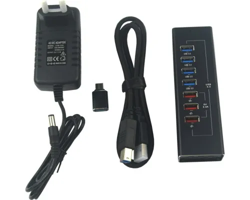 Концентратор Dynamode 4*USB3.0 data ports + 3*2.4А charge with Power Adaptor metal (DM-UH-P407)