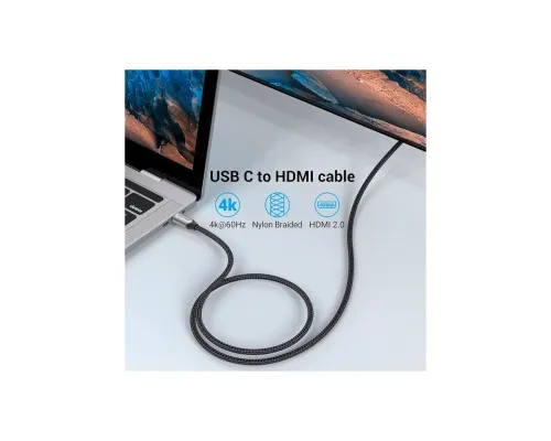 Кабель мультимедійний USB-C to HDMI M 1.5m 4K60Hz Thunderbolt 3 HDCP2.2 black VENTION (CRBBG)