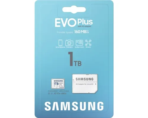 Карта пам'яті Samsung 1TB microSDXC Class UHS-I U3 V30 A2 EVO Plus + SD Adapter (MB-MC1T0SA)