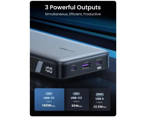 Батарея універсальна Ugreen 25000 mAh 145W Fast Charging Space Gray (U_90597A)
