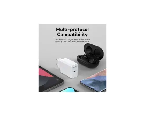 Зарядний пристрій Vention 1xUSB-C PD20W QC4.0 white (FADW0-EU)