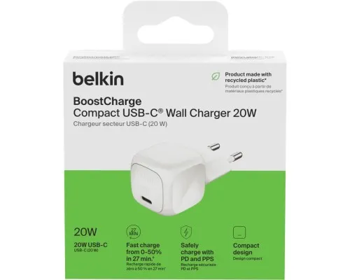 Зарядний пристрій Belkin USB-C PD20W PPS white (WCA009KQWH)