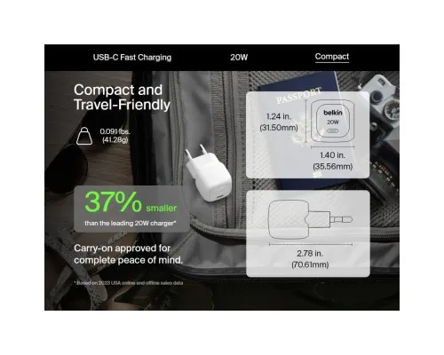 Зарядний пристрій Belkin USB-C PD20W PPS white (WCA009KQWH)