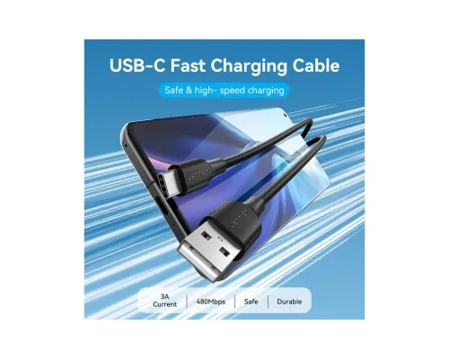 Дата кабель USB 2.0 AM to USB-C 1.0m 3A black Vention (CTHBF)